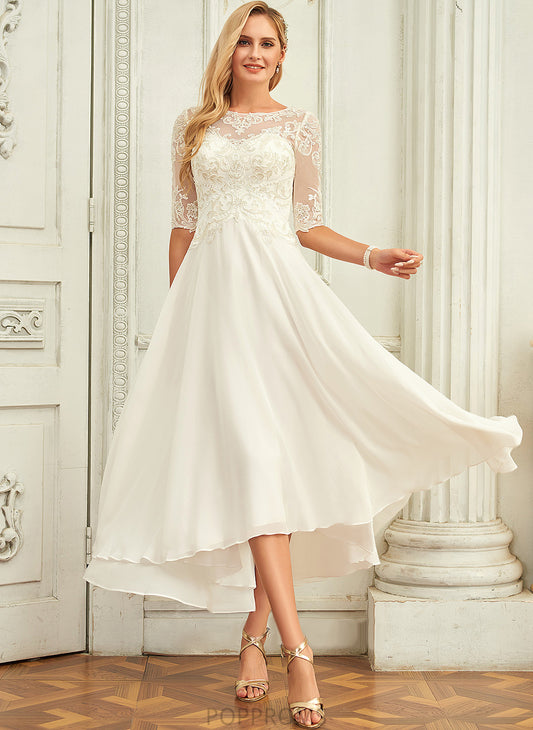 Dress Nydia Lace A-Line Wedding Scoop Wedding Dresses With Asymmetrical Beading Chiffon Sequins