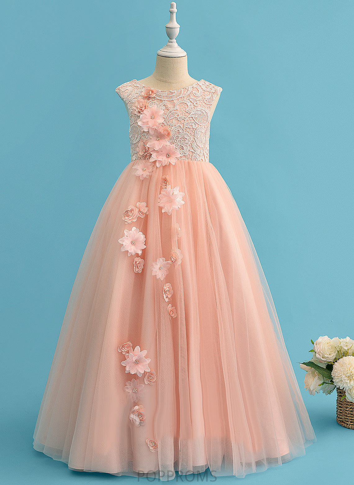 Flower With - Sleeveless Scoop Neck Tulle/Lace Flower Girl Dresses Floor-length Lyla Ball-Gown/Princess Beading/Flower(s) Girl Dress