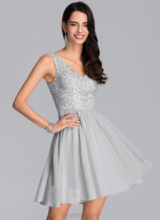 Homecoming Dresses Lace Sequins Chiffon Dress A-Line V-neck Jakayla With Homecoming Short/Mini