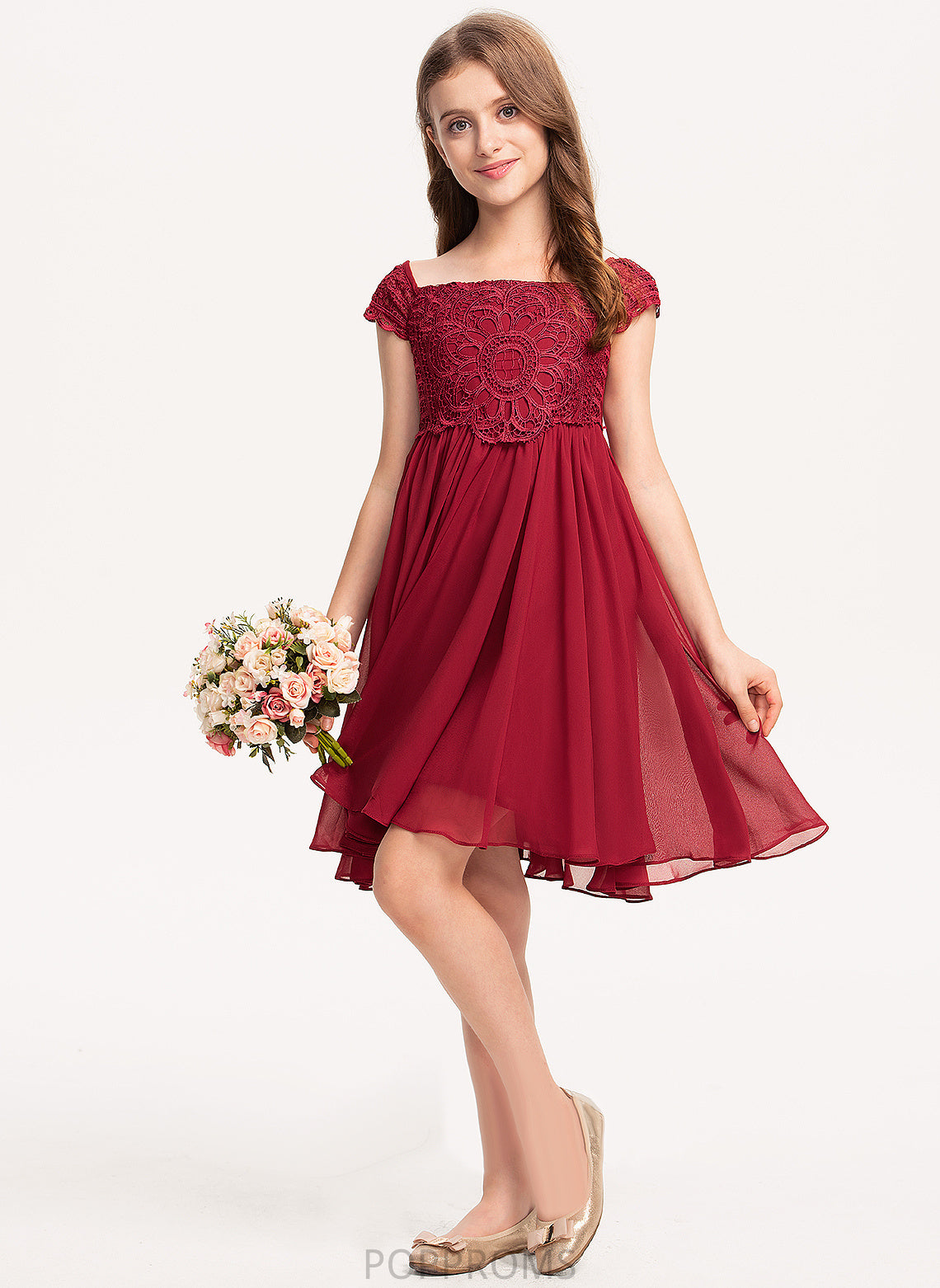 Short Square Girl Michelle Flower Flower Girl Dresses A-Line Knee-length Chiffon - Sleeves Neckline Dress