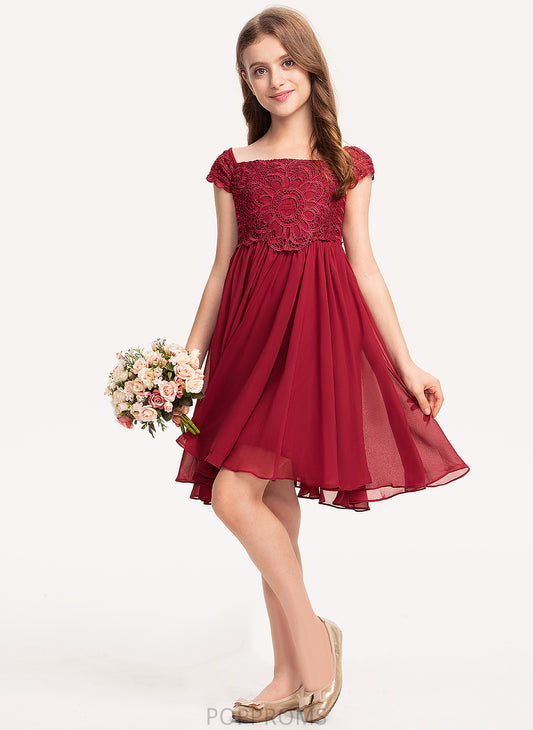 Short Square Girl Michelle Flower Flower Girl Dresses A-Line Knee-length Chiffon - Sleeves Neckline Dress