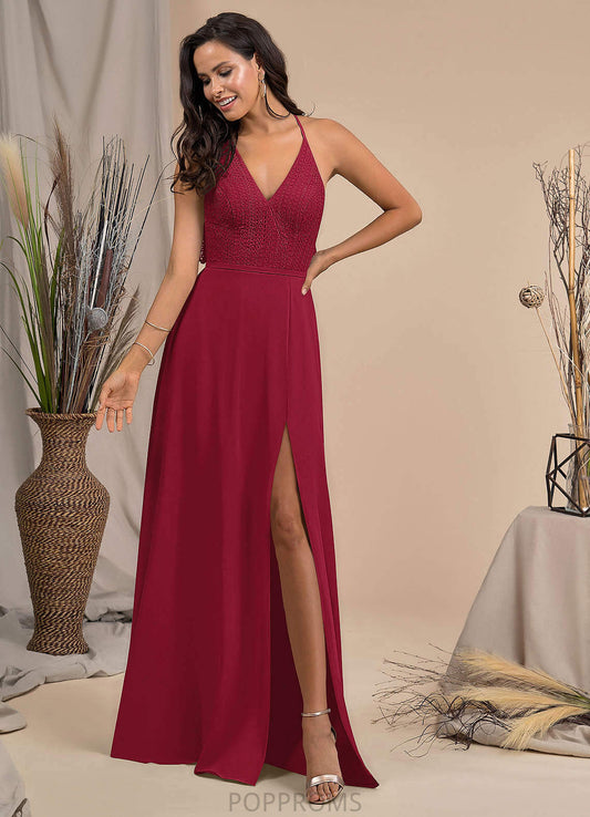 Uerica Natural Waist Sheath/Column Floor Length Spaghetti Staps Sleeveless Bridesmaid Dresses