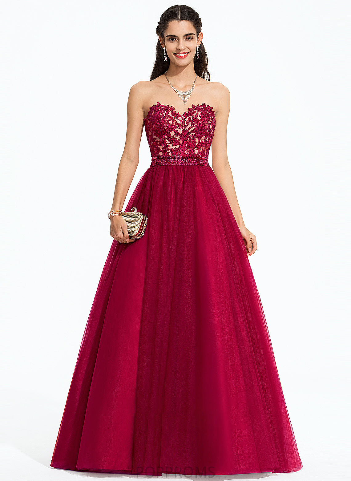 With Sequins Train Sweep Beading Hayden Sweetheart Prom Dresses Tulle Ball-Gown/Princess