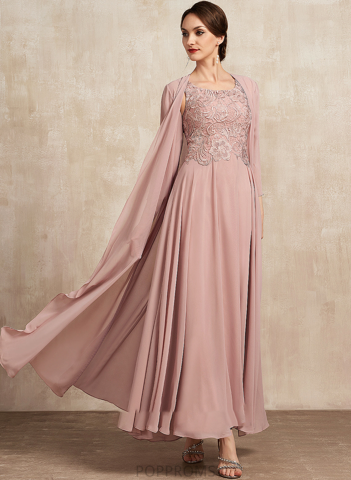 the Dress Lace A-Line Mother Neck Mother of the Bride Dresses Scoop Ankle-Length Chiffon Bride of Marie