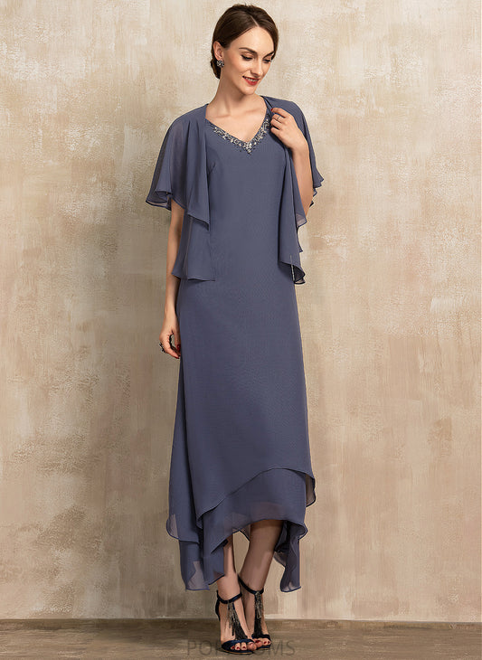 A-Line Ankle-Length Micah With Cocktail Dresses Chiffon Dress Cocktail V-neck Beading