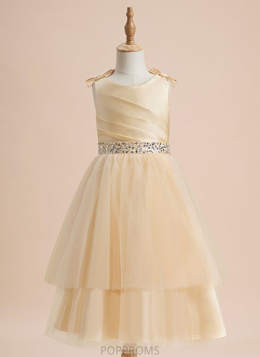 Dress Flower - Knee-length Flower Girl Dresses Neck Beading/Sequins/Bow(s) Girl Scoop Satin/Tulle Winifred With Sleeveless A-Line