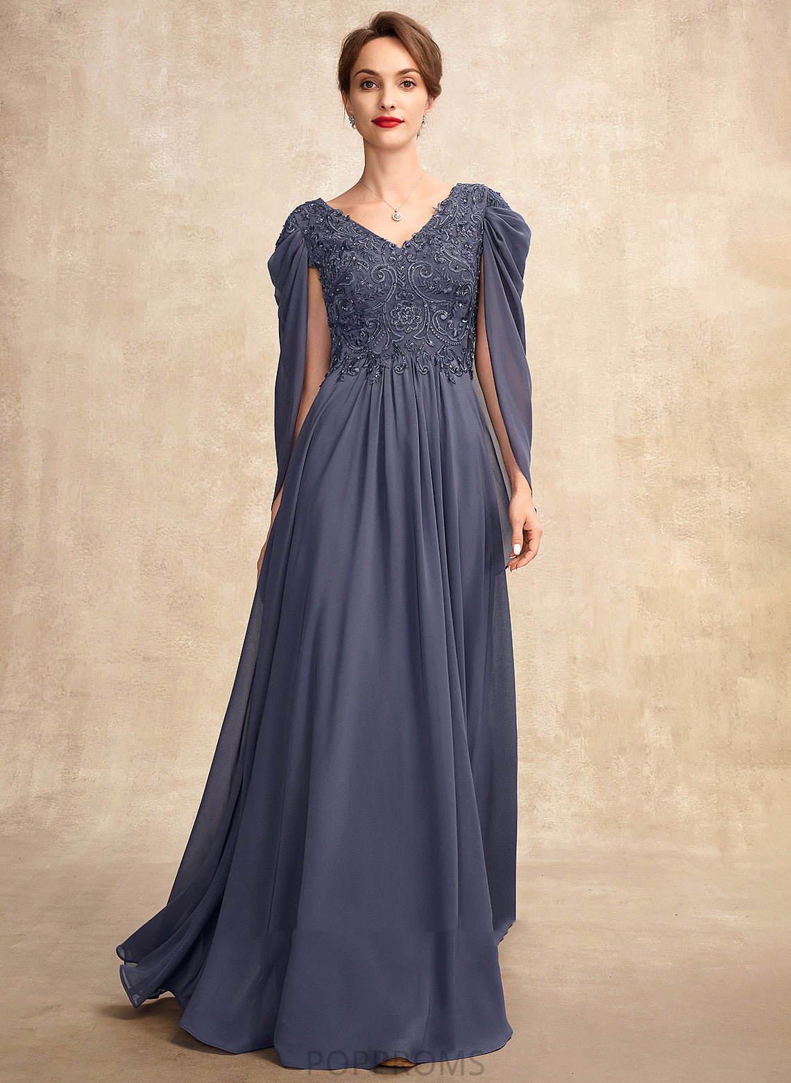 Chiffon Lace Mother Sequins Bride Mother of the Bride Dresses Kelly the Dress Floor-Length of With Beading A-Line V-neck