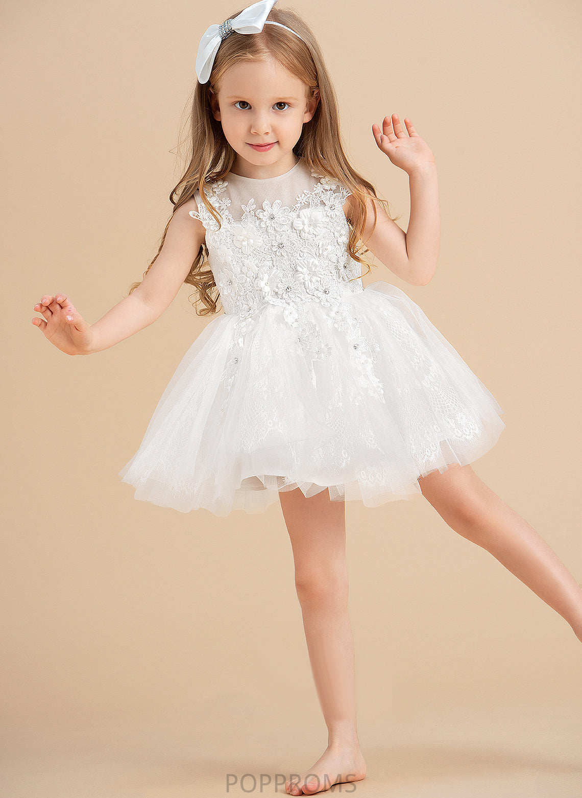 Girl Beading/Appliques Dress Tulle Ball-Gown/Princess With Flower Girl Dresses Sleeveless Neck Glenda Scoop Knee-length Flower -