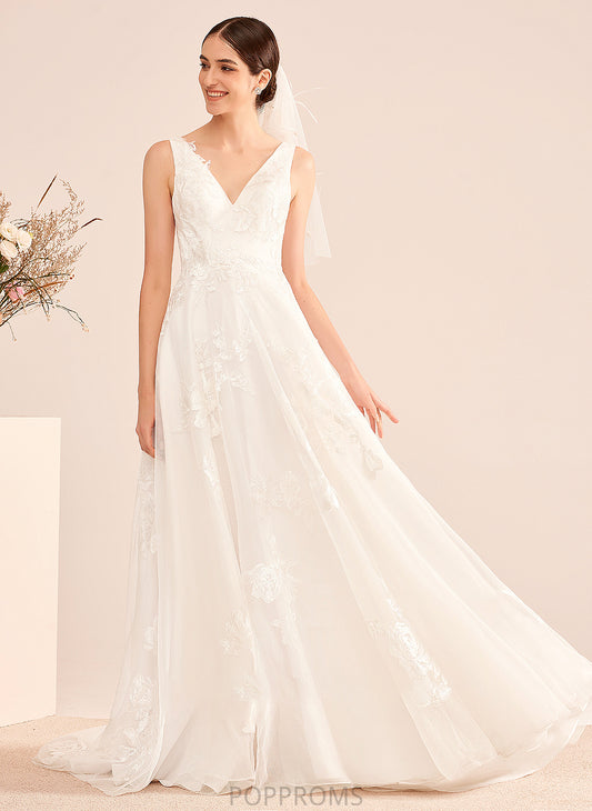 Wedding A-Line Lace V-neck With Wedding Dresses Court Katrina Dress Train