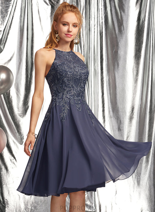 Prom Dresses Scoop Lace A-Line With Juliana Appliques Knee-Length Chiffon