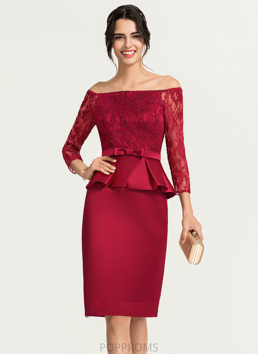 Satin Cocktail Cocktail Dresses Dress Knee-Length Sheath/Column Lace Off-the-Shoulder Louise