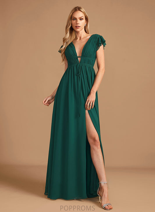 Silhouette Floor-Length Fabric V-neck Length A-Line Embellishment SplitFront Neckline Elaina Spaghetti Staps A-Line/Princess Bridesmaid Dresses