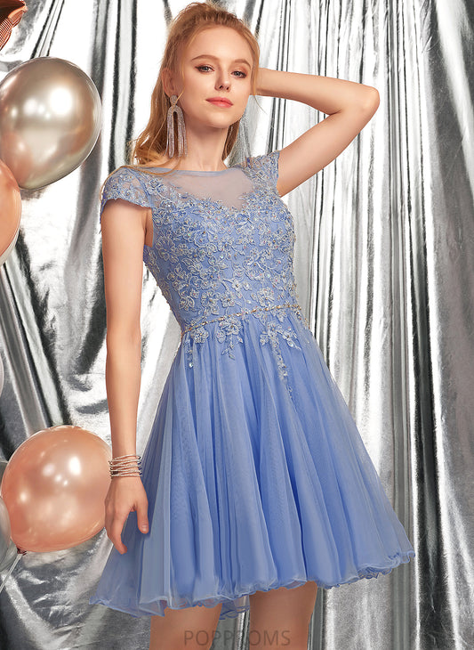 Neck Lace Homecoming Dresses Short/Mini Scoop Beading Lace With Tulle Appliques A-Line Homecoming Virginia Dress