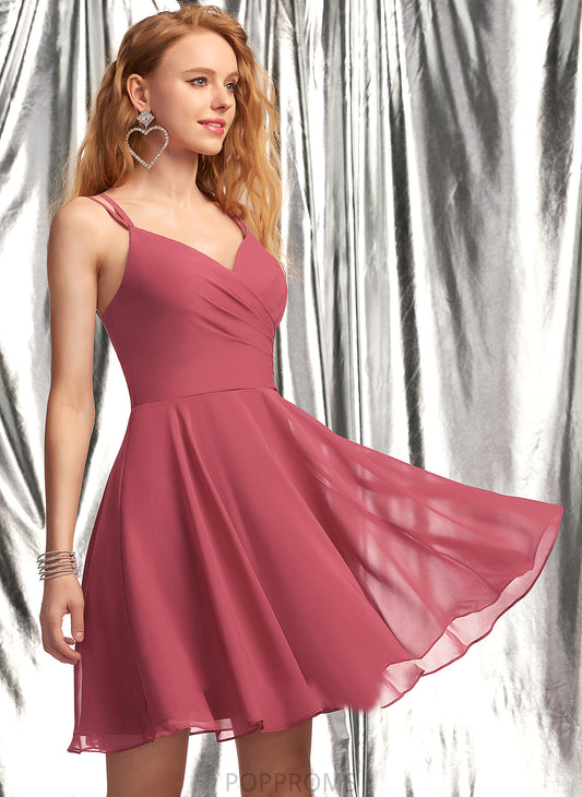 V-neck Chiffon A-Line Sidney Prom Dresses With Ruffle Short/Mini