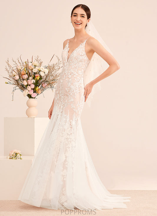 Wedding Wedding Dresses With Lace Alicia Court Tulle Trumpet/Mermaid Dress V-neck Train Lace