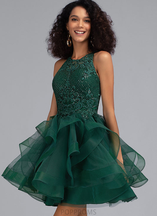 With Ball-Gown/Princess Sequins Scoop Tulle Short/Mini Giovanna Prom Dresses Neck