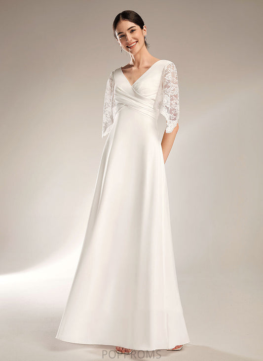 Sheath/Column Chiffon V-neck Floor-Length Akira Lace Wedding Dress Wedding Dresses