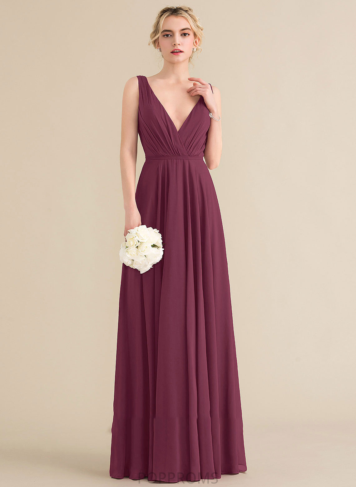 Ruffle A-Line Fabric Embellishment V-neck Neckline Floor-Length Length Silhouette Breanna V-Neck Floor Length Bridesmaid Dresses