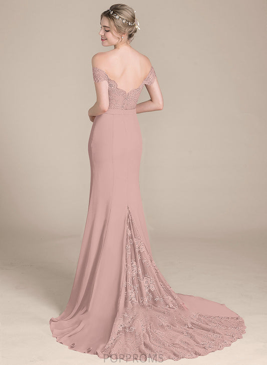 Prom Dresses Off-the-Shoulder Lace Court With Sequins Chiffon Kaiya Trumpet/Mermaid Train