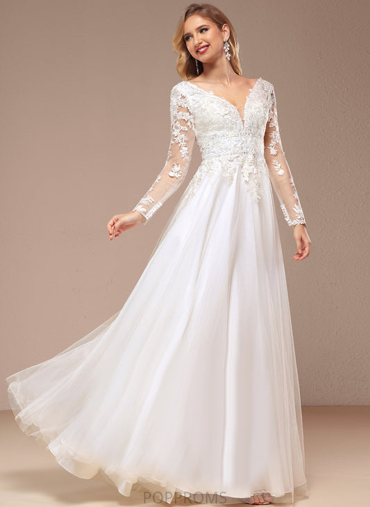 Lace A-Line Wedding Floor-Length Dress With Wedding Dresses Sequins Beading Tulle V-neck Charlee