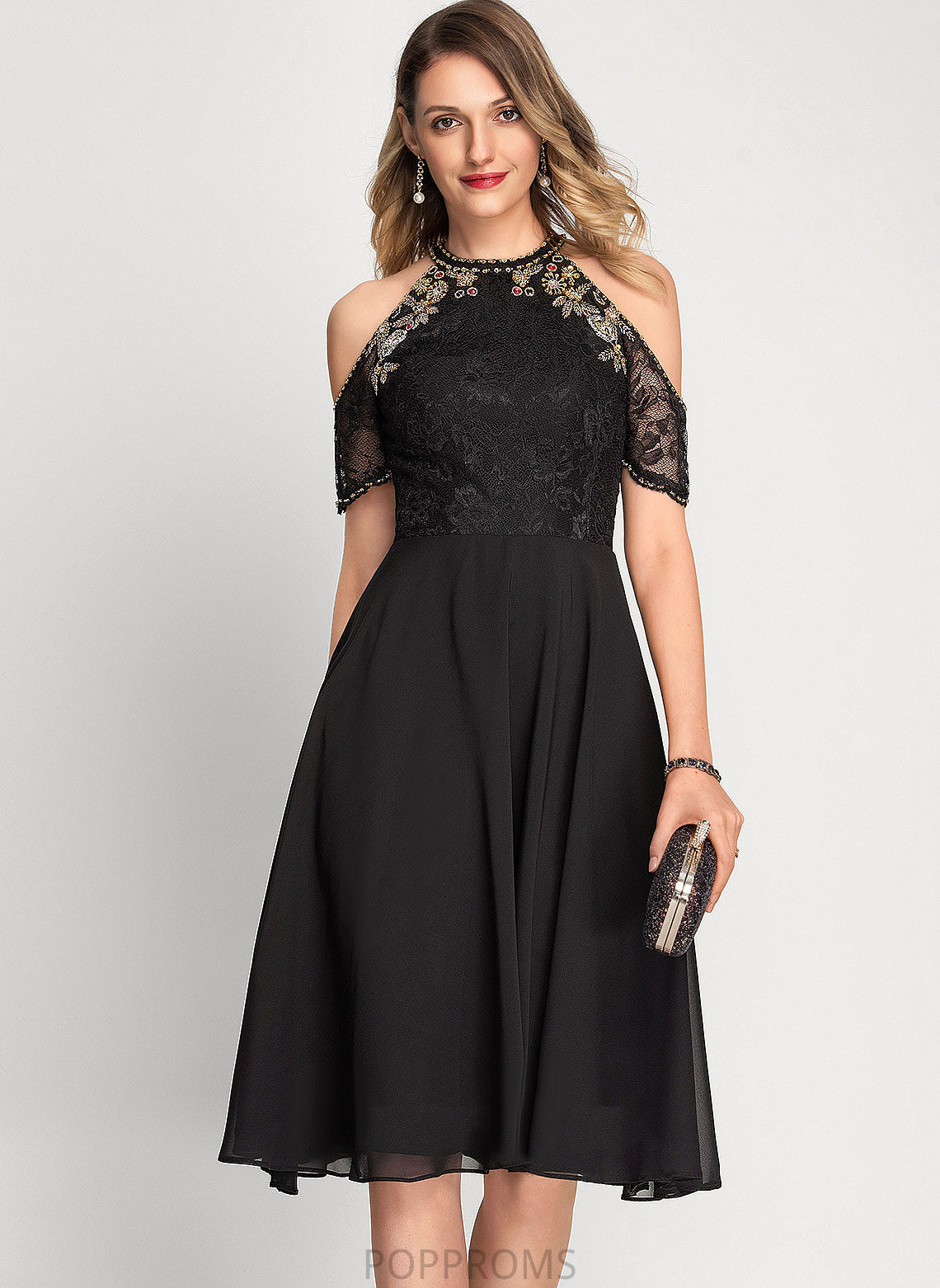 Cherish Beading Chiffon Cocktail With Sequins A-Line Lace Scoop Dress Cocktail Dresses Neck Knee-Length