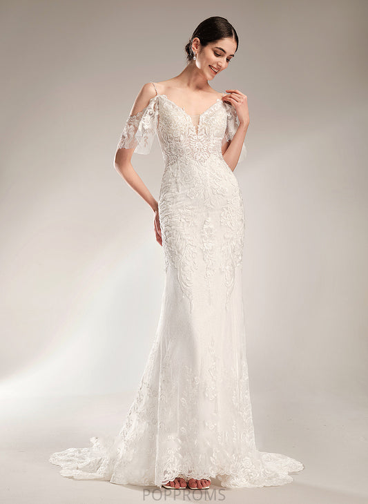 Beading Wedding Dresses V-neck Dress Regina Wedding Trumpet/Mermaid With Lace Chapel Sequins Tulle Train