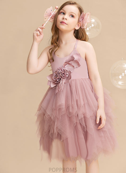 Girl Neck Taniya Flower Scalloped Ball-Gown/Princess Tulle With Sleeveless Flower Girl Dresses Knee-length Feather/Flower(s) - Dress