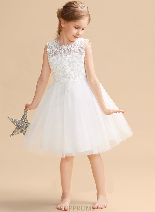 Dress Girl Hole With Back Flower Girl Dresses Scoop Neck Karly A-Line/Princess Satin/Tulle/Lace Knee-length Flower - Sleeveless