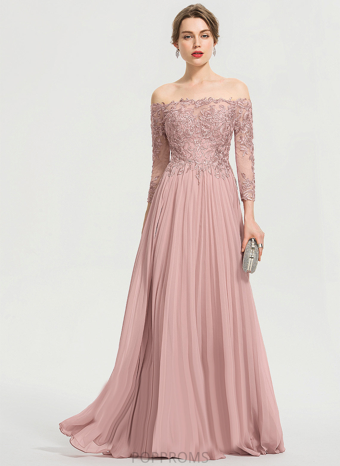 Diya Floor-Length Prom Dresses Ball-Gown/Princess Off-the-Shoulder With Pleated Chiffon Sequins Lace