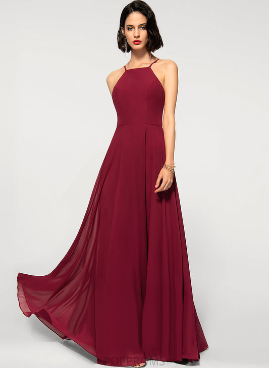 A-Line Floor-Length Cassidy Prom Dresses Square Chiffon Scoop