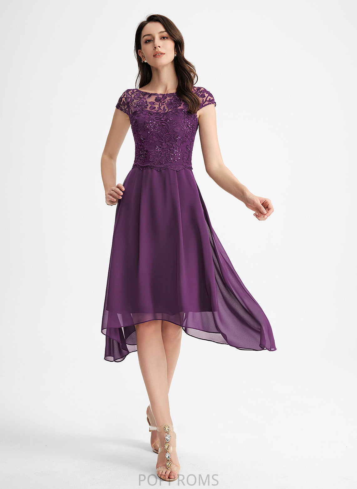 Chiffon Beading A-Line Dress Sequins Cocktail Neck Scoop Asymmetrical Lace Cocktail Dresses Giada With