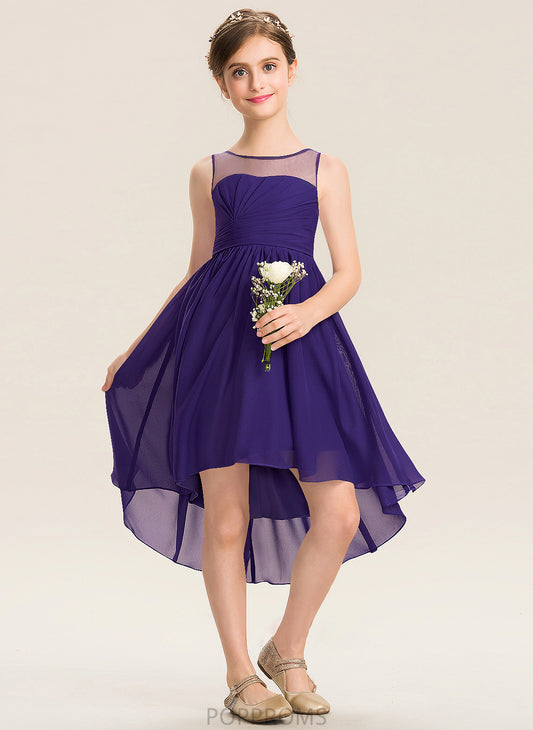 With Scoop Mabel A-Line Asymmetrical Chiffon Ruffle Neck Junior Bridesmaid Dresses