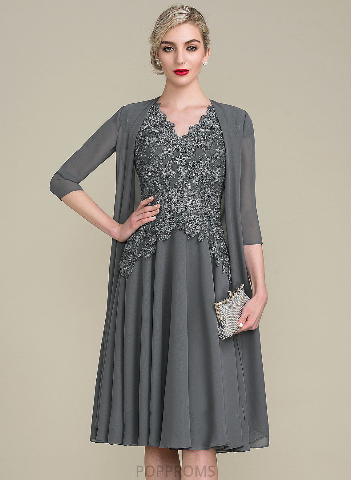 With Mother of the Bride Dresses Mother Knee-Length Dress A-Line Miriam V-neck the Beading of Bride