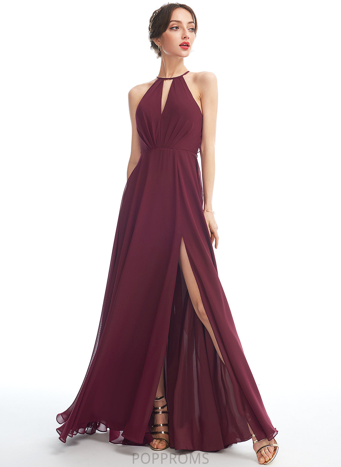 Neckline Halter Floor-Length Embellishment Length SplitFront A-Line Silhouette Fabric Gabrielle Sleeveless One Shoulder Bridesmaid Dresses