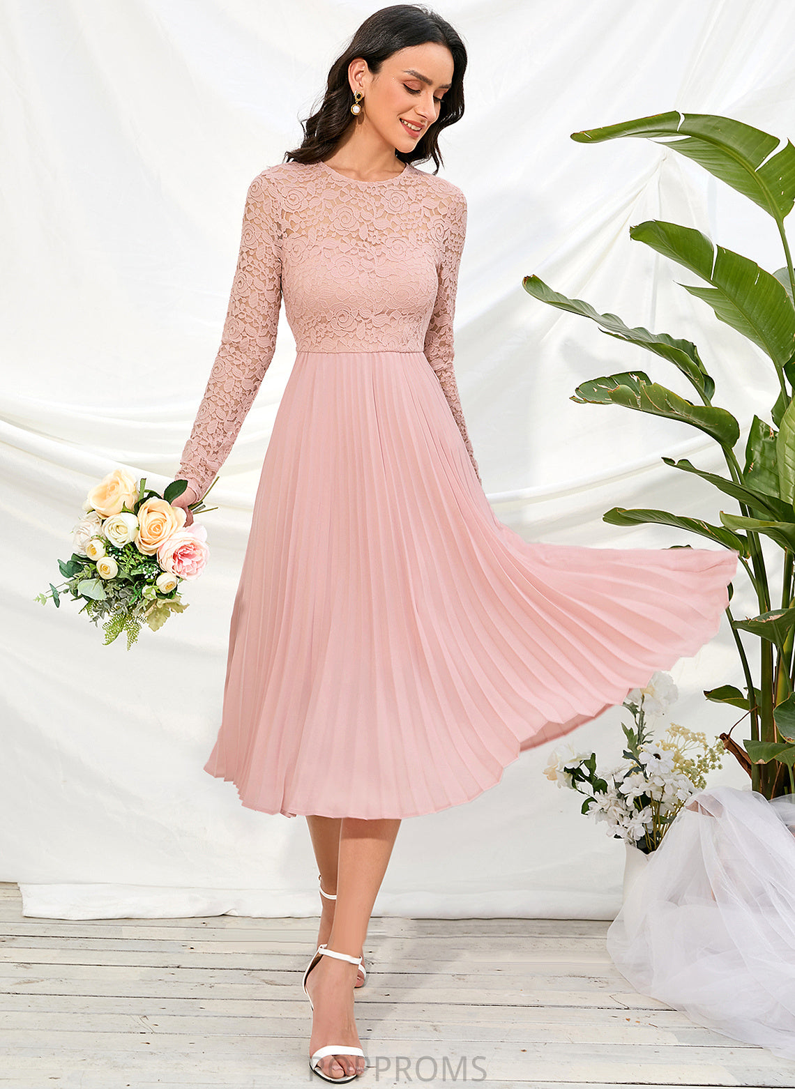 Fabric Sleeves Silhouette Straps A-Line Knee-Length Length Sleeve Rowan Floor Length Natural Waist A-Line/Princess Bridesmaid Dresses