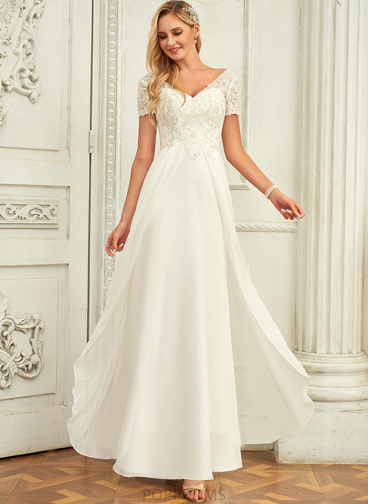 A-Line With Lace Wedding Floor-Length Chiffon Wedding Dresses V-neck Dress Siena