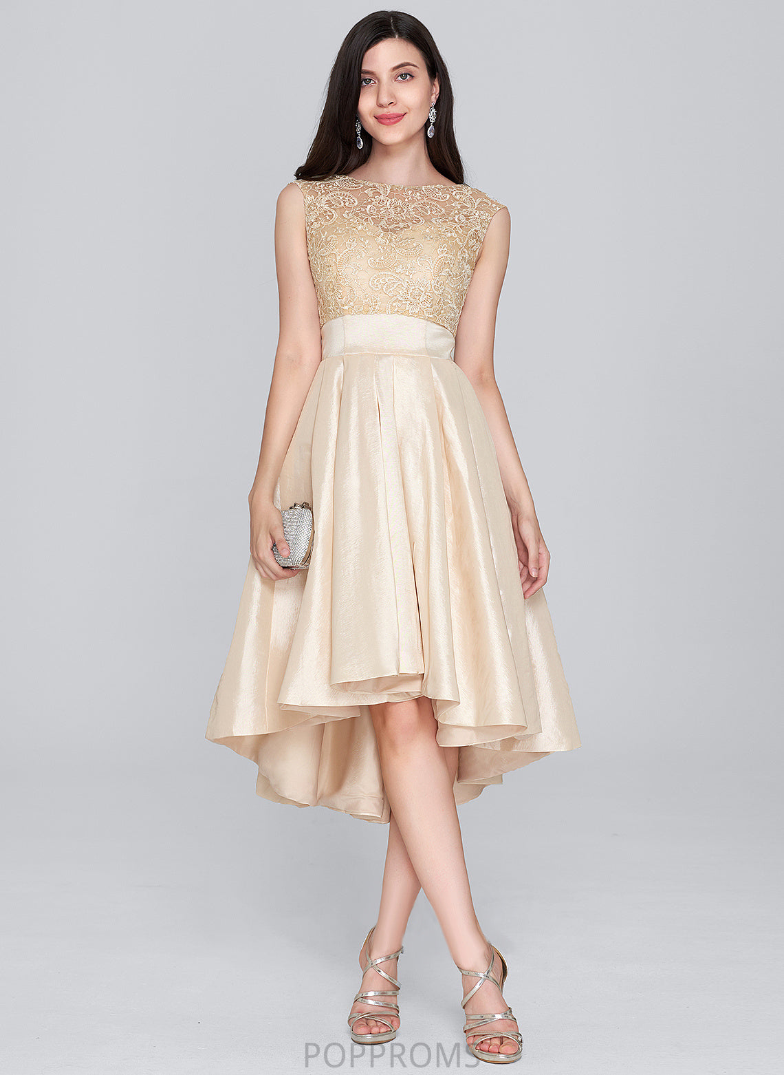 Lace Neck A-Line Homecoming Dresses Asymmetrical Scoop Taffeta Homecoming Dress Isabella With