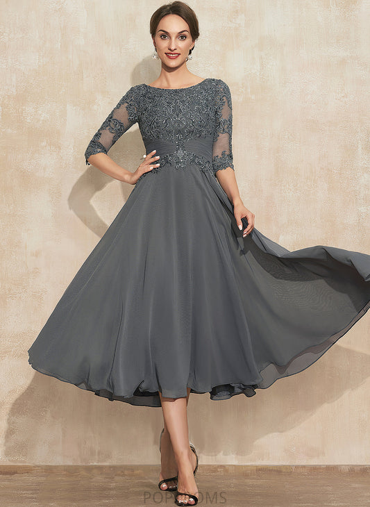 Sequins Tea-Length Lace With of Chiffon Dress the Athena Mother of the Bride Dresses Neck A-Line Bride Mother Scoop