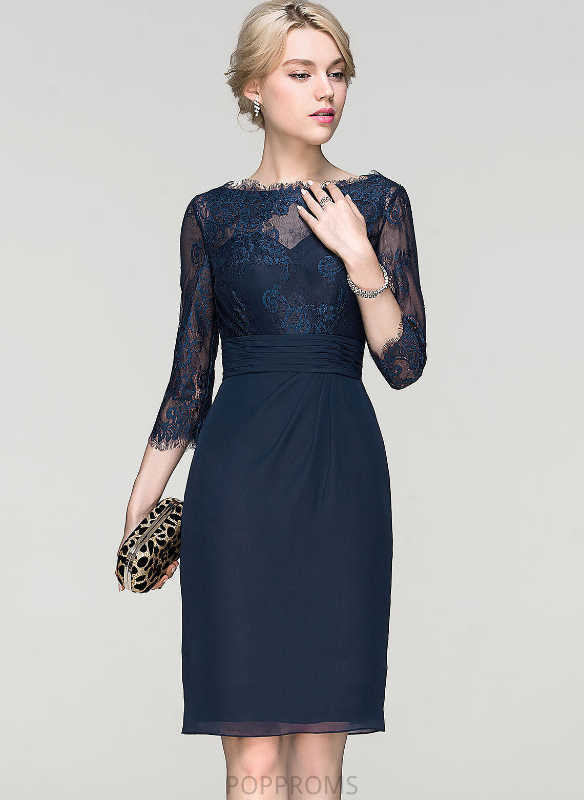 Chiffon Scoop Knee-Length Dress Neck Aylin Lace Sheath/Column Ruffle Cocktail Cocktail Dresses With