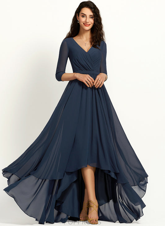 A-Line Embellishment Silhouette Length Fabric V-neck Pleated Asymmetrical Neckline Lexie Natural Waist Halter Bridesmaid Dresses