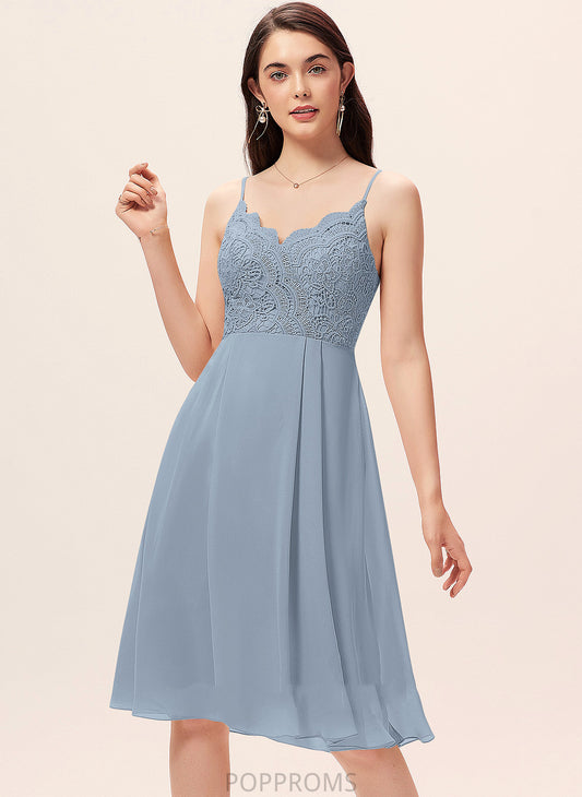 A-Line V-neck Dress Cocktail Knee-Length Lace Yaritza Chiffon Cocktail Dresses