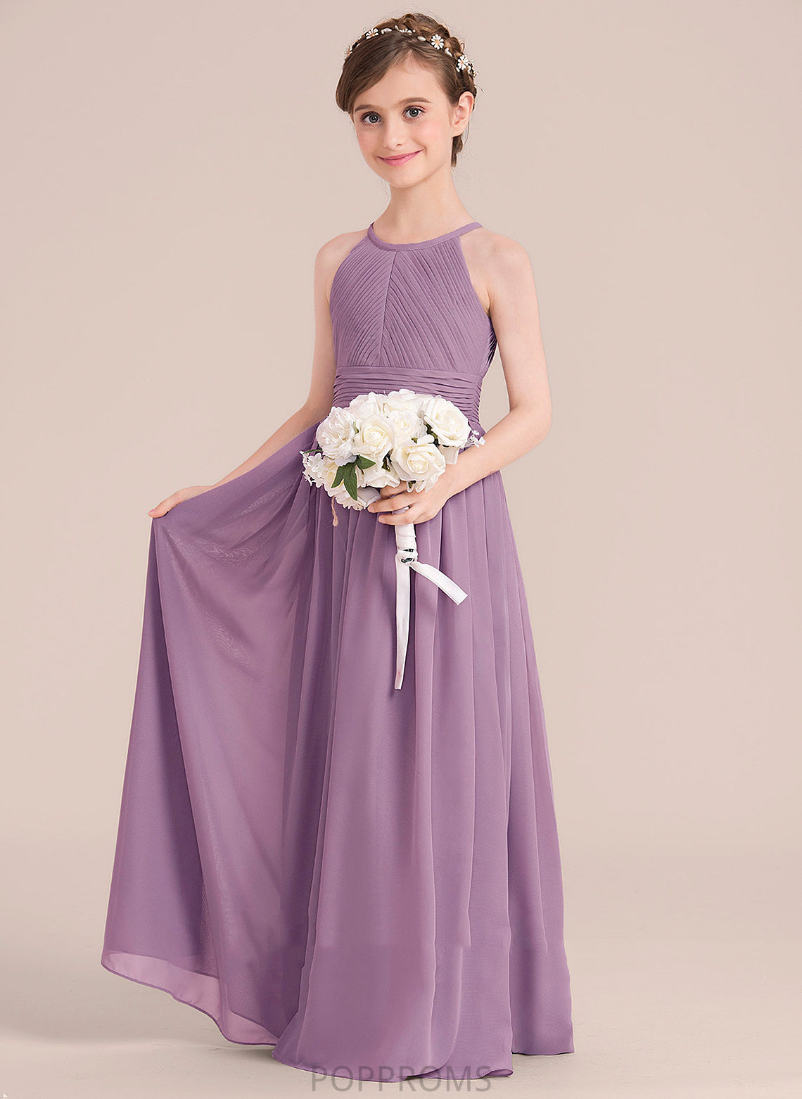 Scoop A-Line - Flower Sleeveless Dress With Hole Girl Chiffon Averi Flower Girl Dresses Back Neck Floor-length