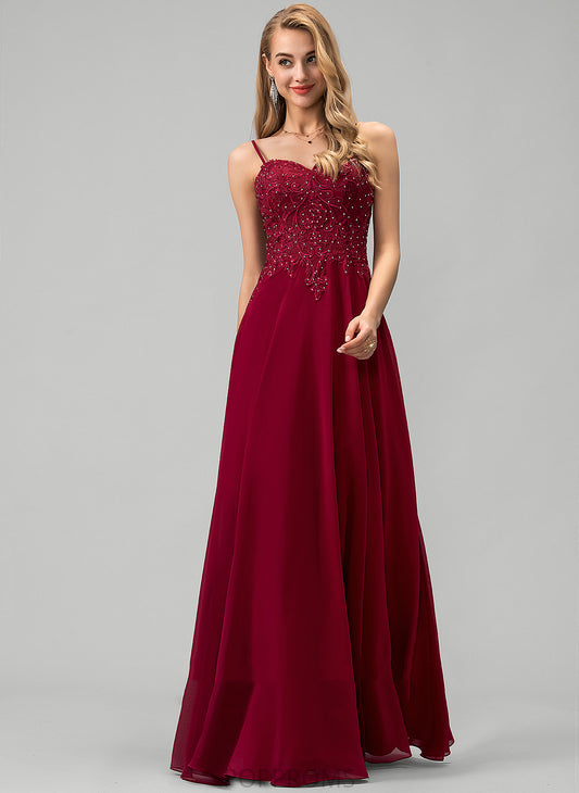 Chiffon Sweetheart Lace Kendall Prom Dresses Beading With Floor-Length Sequins A-Line