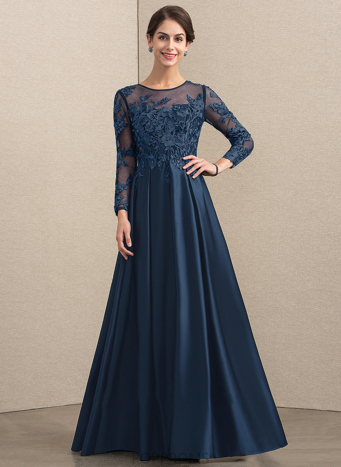 Scoop Floor-Length Neck of Beading the A-Line With Mother of the Bride Dresses Satin Mother Eileen Bride Dress Lace