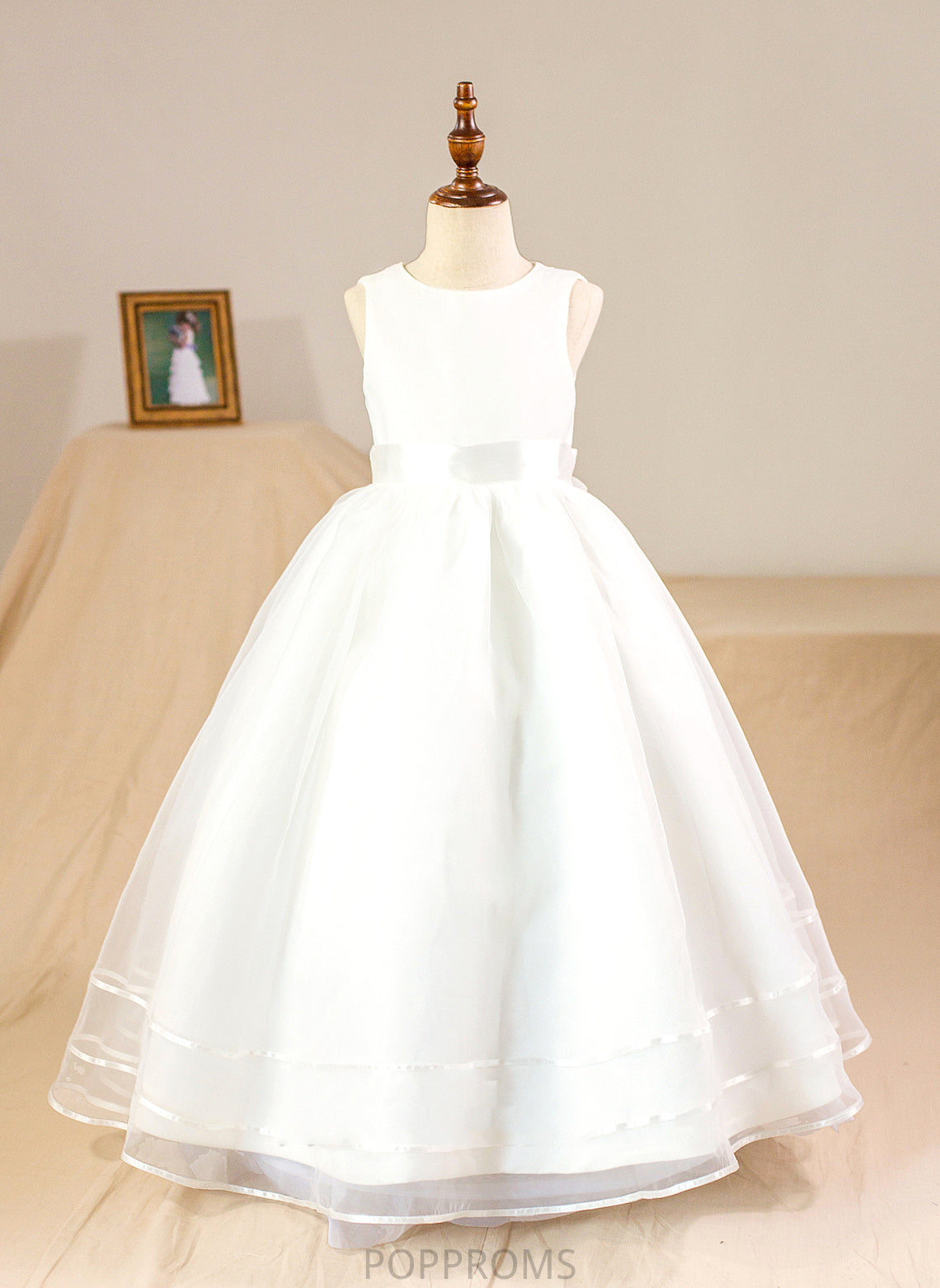 Floor-length Dress Organza/Satin (Petticoat Flower Neck Flower Girl Dresses Leslie Bow(s) Ball-Gown/Princess With Scoop Girl - included) Sleeveless NOT