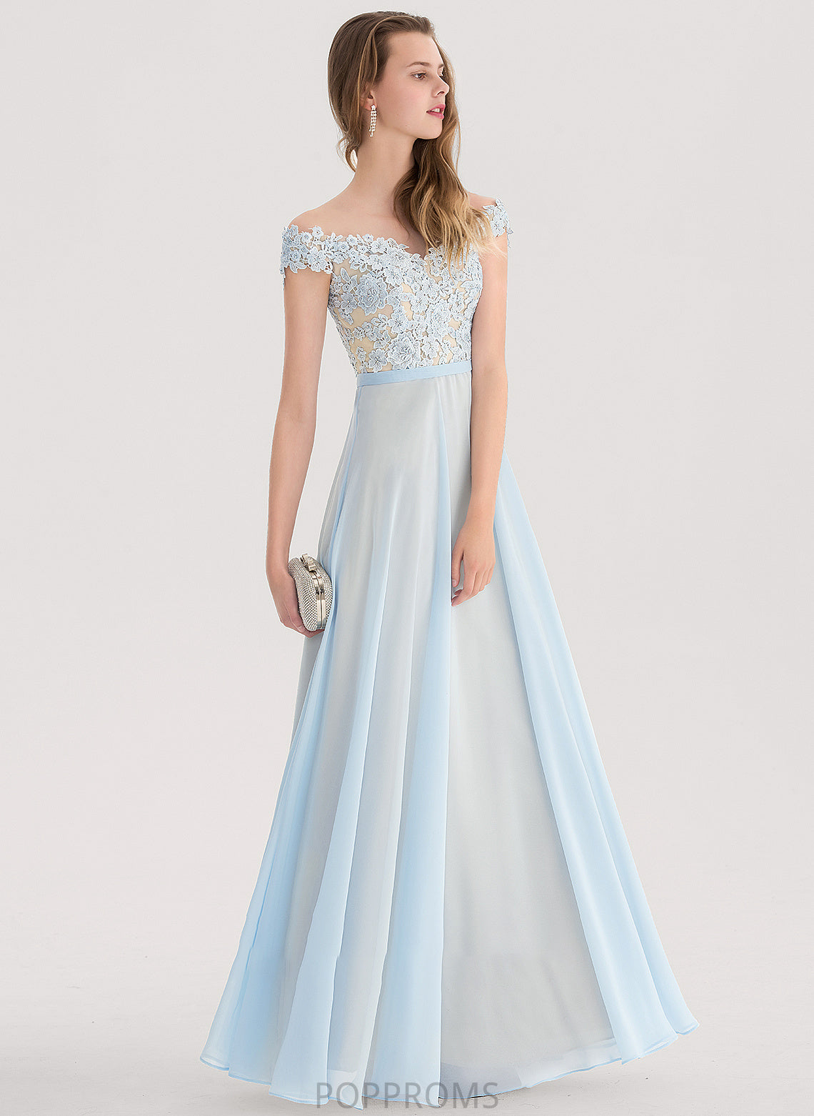 Sequins A-Line Chiffon Prom Dresses Beading Floor-Length Alena Off-the-Shoulder With