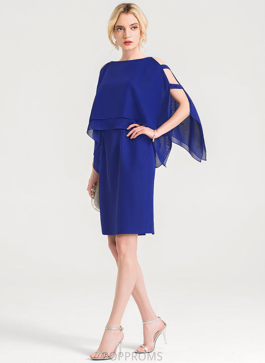 Cascading Scoop Sheath/Column Chiffon Neck Deja Ruffles Cocktail Dress Cocktail Dresses Beading With Knee-Length