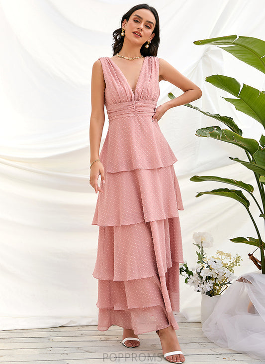 V-neck Straps A-Line Fabric Silhouette Length Neckline Ankle-Length Julia Sleeveless Natural Waist Floor Length Bridesmaid Dresses