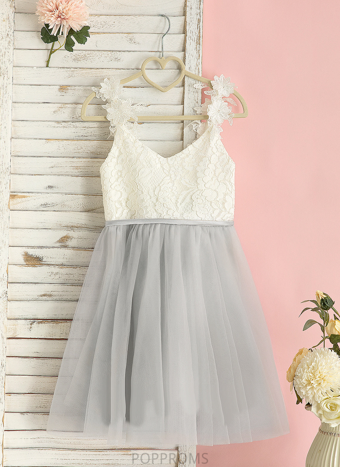 V-neck Dress Knee-length Flower Girl Dresses Kayden - Flower Sleeveless Tulle/Lace A-Line Girl