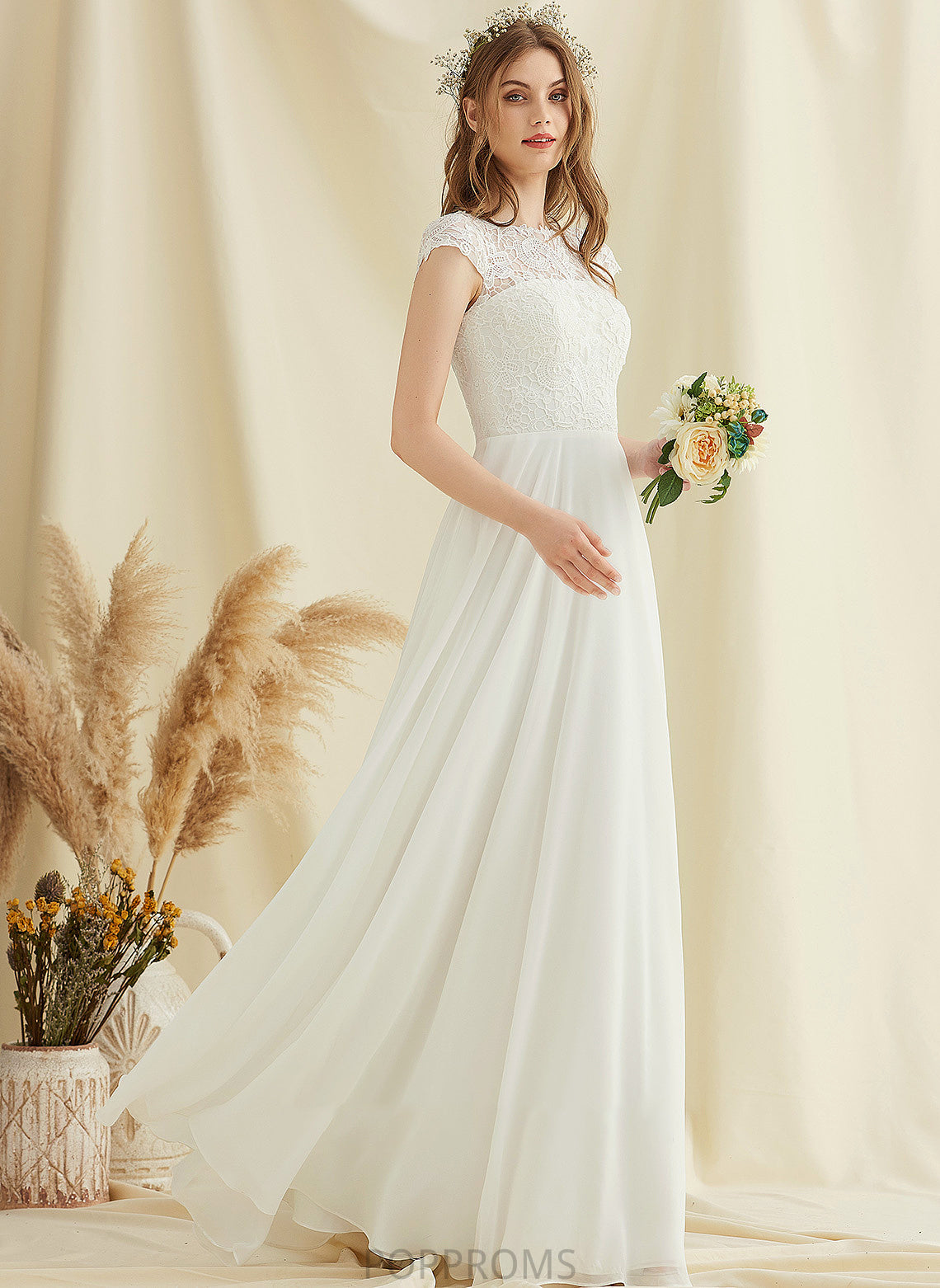 A-Line Dress Chiffon Wedding Dresses Floor-Length Amina Lace Wedding